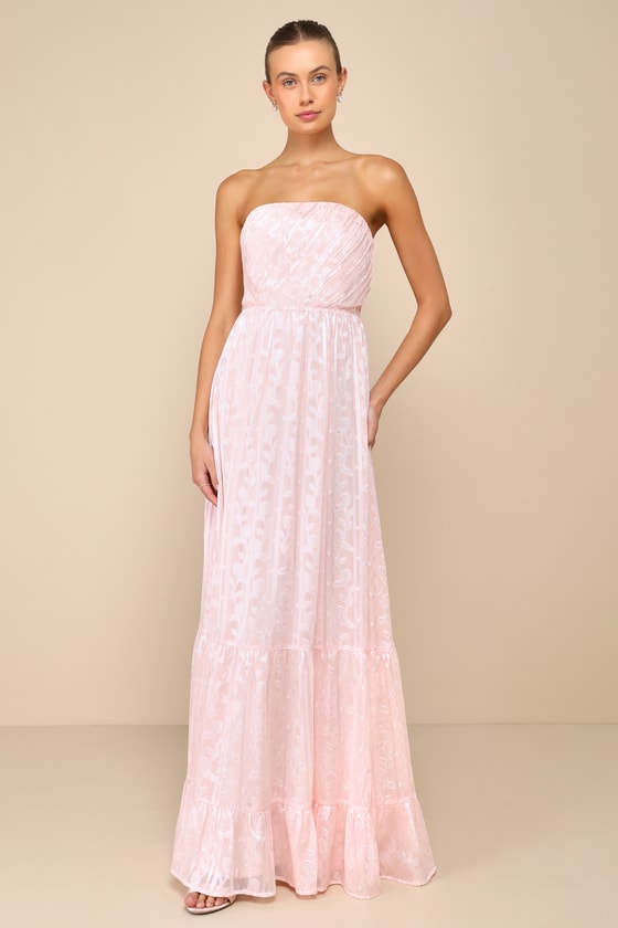 Lulus Adorably Elegant Blush Pink Jacquard Floral Strapless Maxi Dress