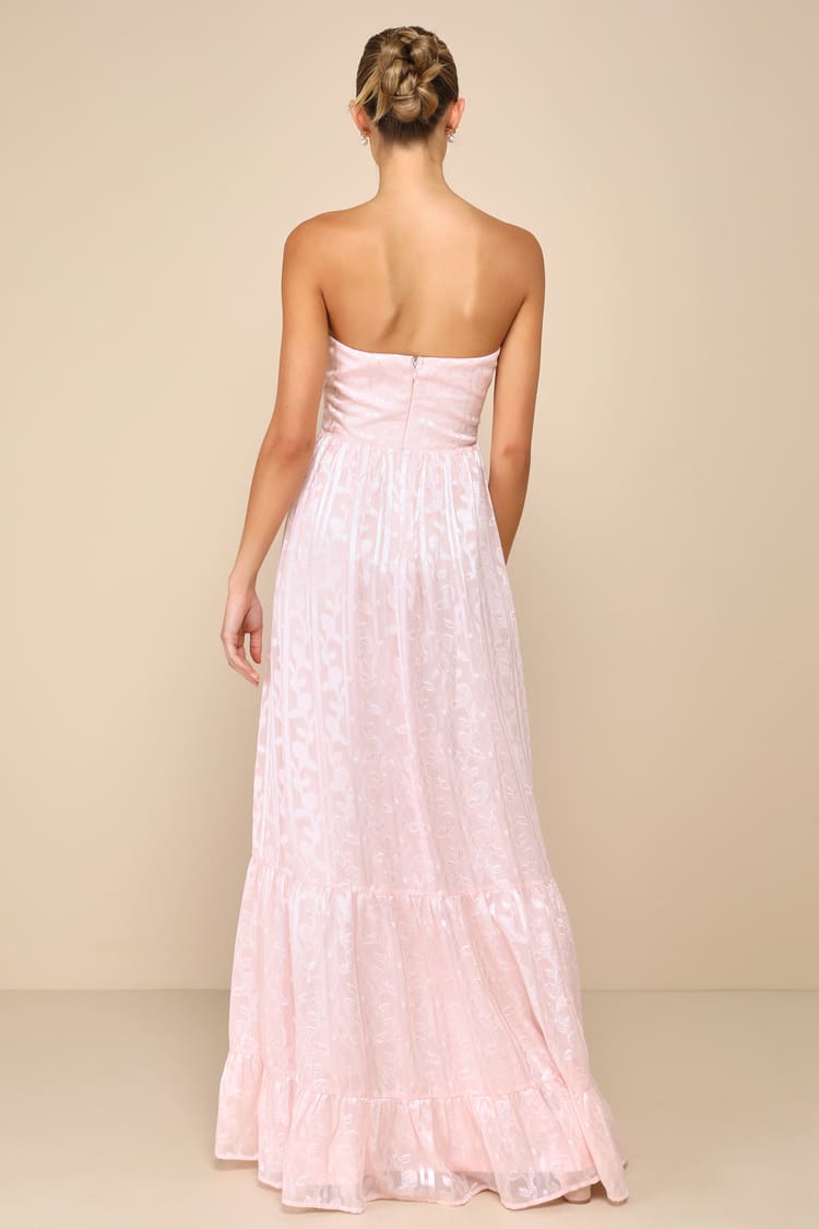 Pale Pink Maxi Dress - Floral Jacquard Dress - Strapless Dress - Lulus