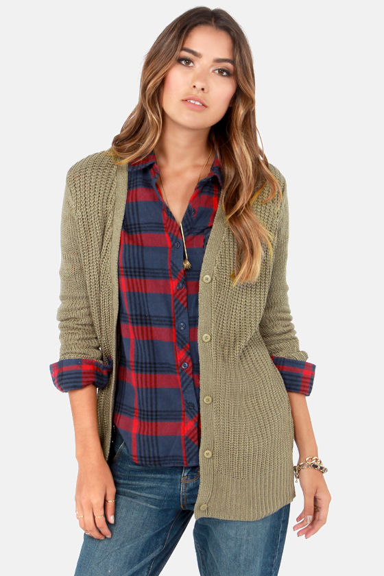 Cute Olive Green Sweater Cardigan Sweater VNeck Sweater 70.00