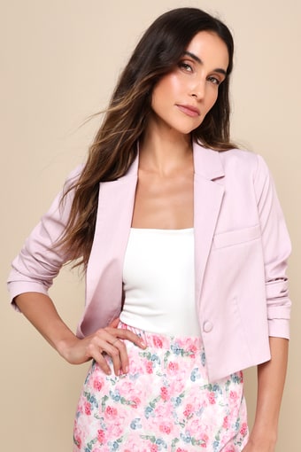 Posh Company Blush Pink Cropped Long Sleeve Blazer