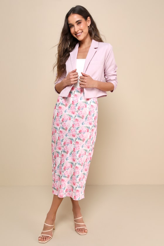 Shop Lulus Posh Company Blush Pink Cropped Long Sleeve Blazer