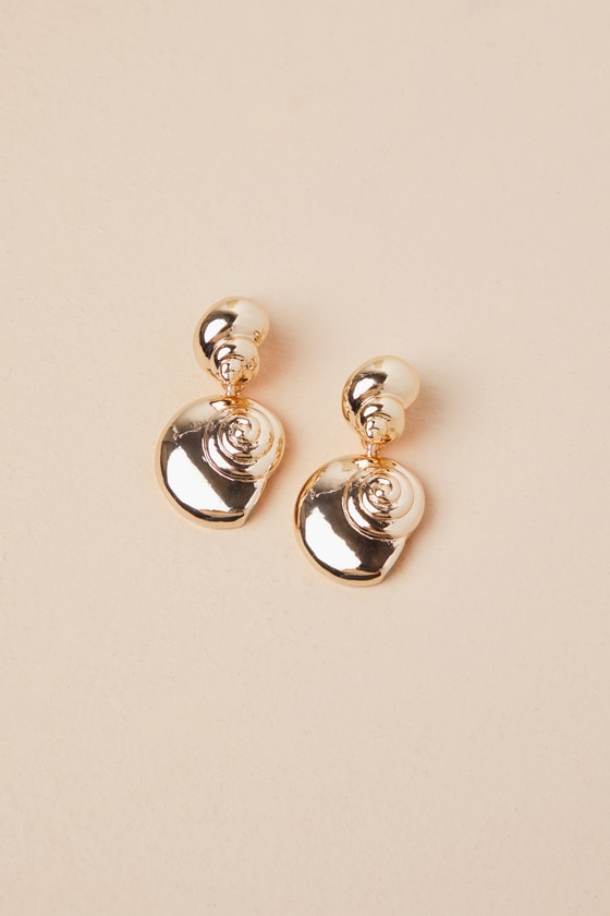 Shop Lulus Sea-ing Clearly Gold Nautilus Shell Drop Earrings