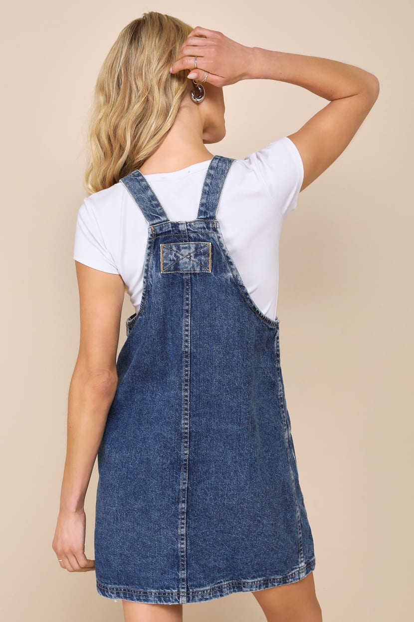 knee length dresses for ladies Edikted Overall Denim Mini Dress main image 0