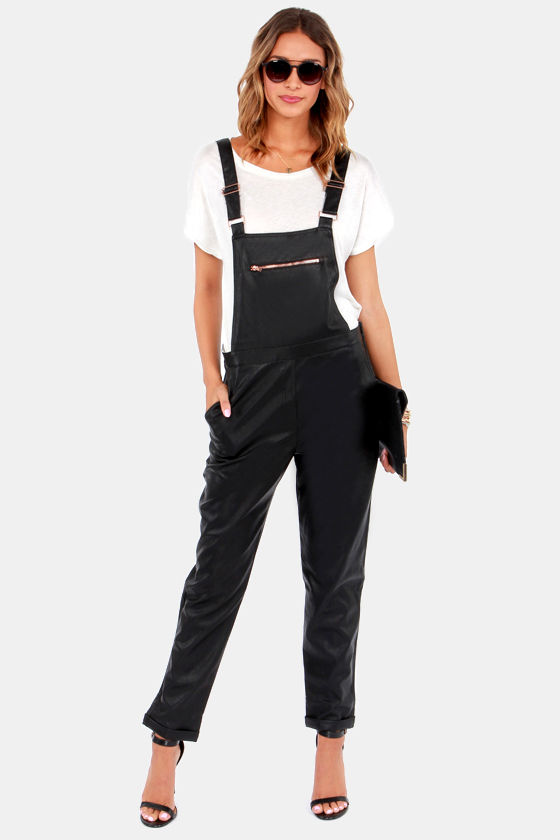 black leather overalls
