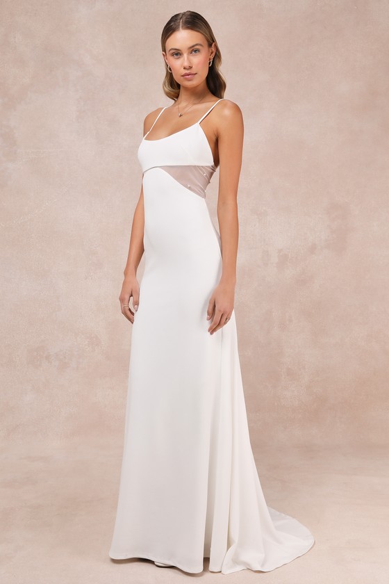 Lulus Euphoric Eloquence White Sheer Mesh Pearl Sleeveless Maxi Dress