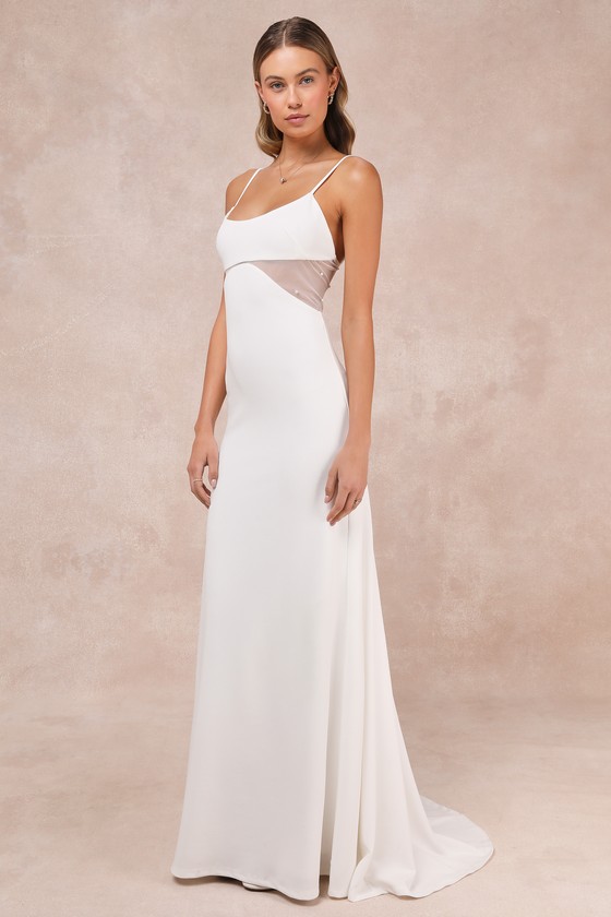 Euphoric Eloquence White Sheer Mesh Pearl Sleeveless Maxi Dress 2
