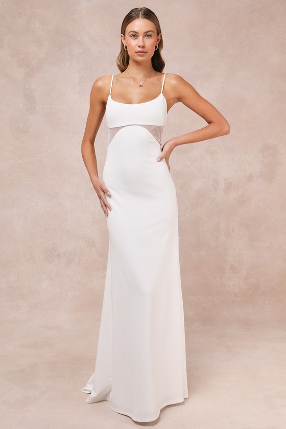Shop Lulus Euphoric Eloquence White Sheer Mesh Pearl Sleeveless Maxi Dress