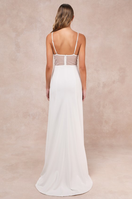 Shop Lulus Euphoric Eloquence White Sheer Mesh Pearl Sleeveless Maxi Dress