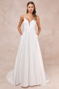 Exceptional Passion White Satin Cutout Maxi Dress With Pockets