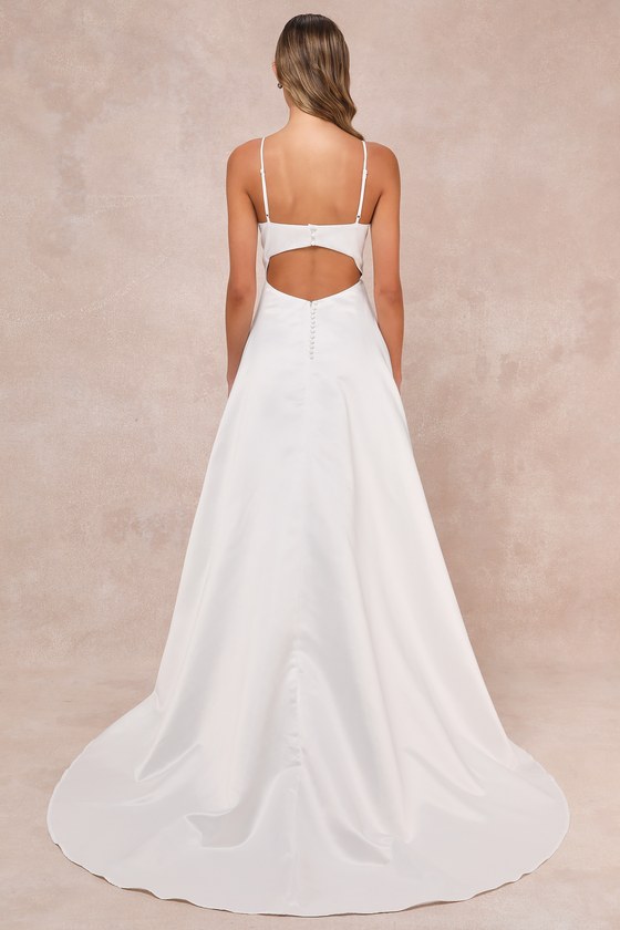Lulus Exceptional Passion Satin Cutout Maxi Dress With Pockets In White In White