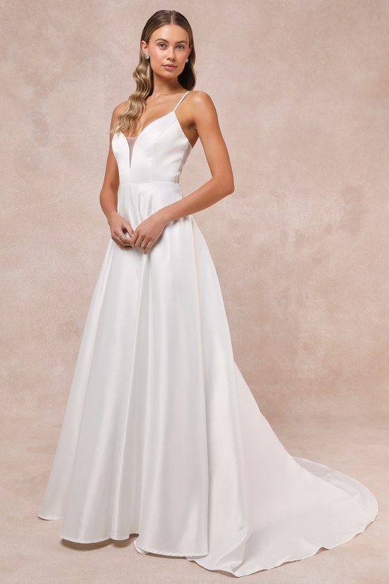 Lulus Exceptional Passion Satin Cutout Maxi Dress With Pockets In White In White