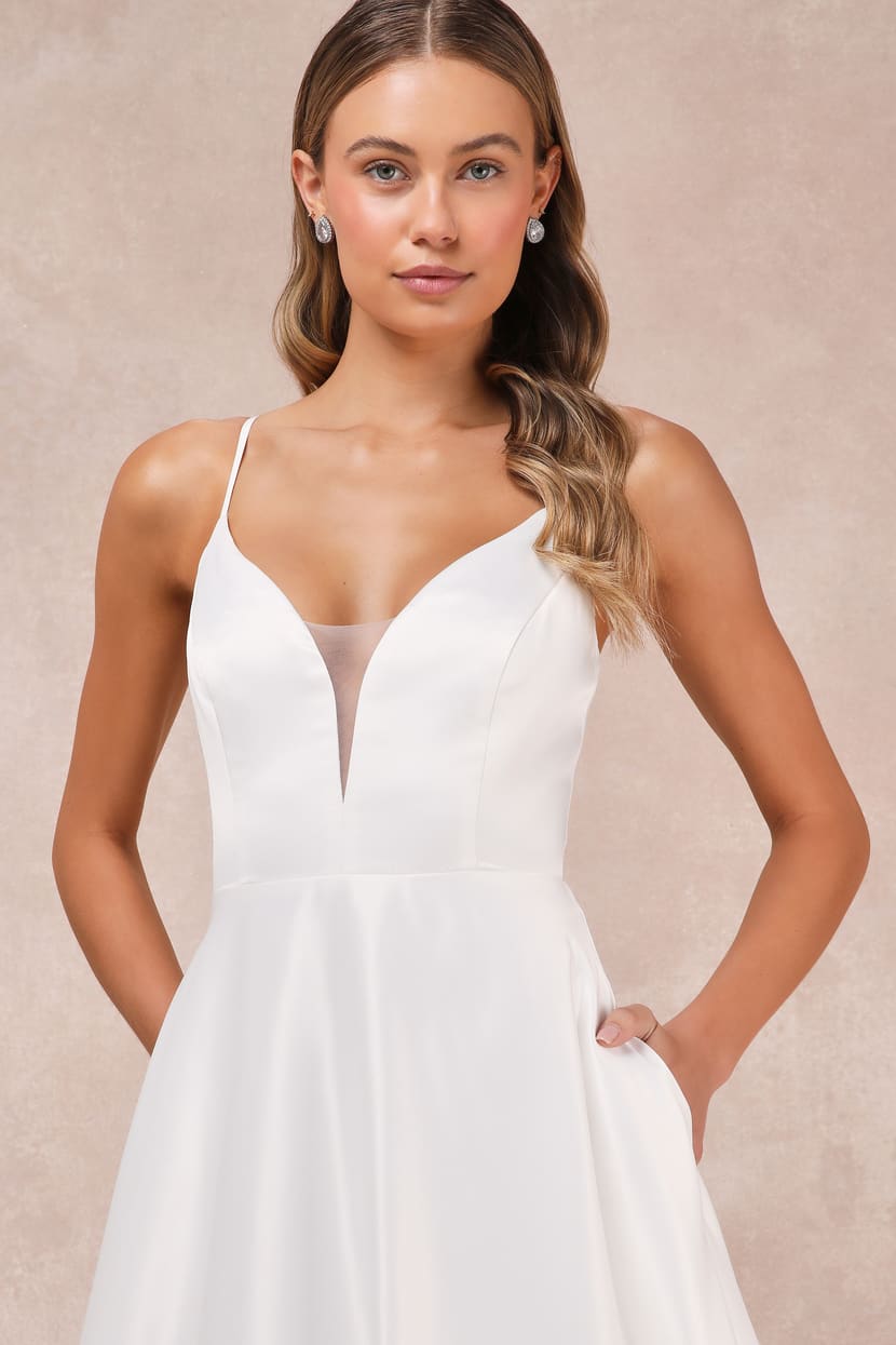 Exceptional Passion White Satin Cutout Maxi Dress With Pockets