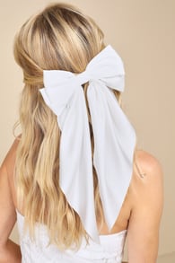 Adorable Inclusion White Satin Bow Hair Clip