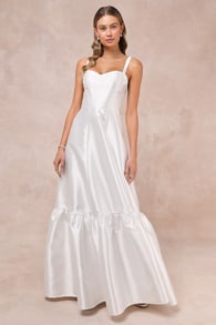 Luxurious Passion White Taffeta Bustier Tiered Maxi Dress