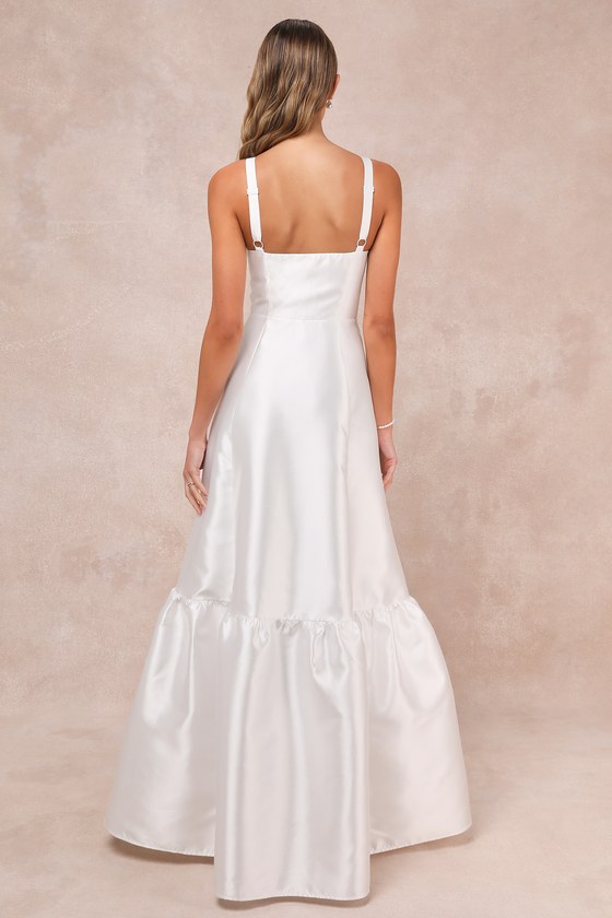 Luxurious Passion White Taffeta Bustier Tiered Maxi Dress 3