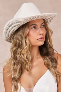Cowgirl Commotion Ivory Rhinestone and Pearl Western Hat