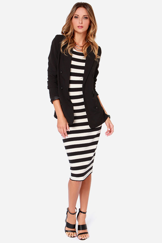 black and cream midi dress