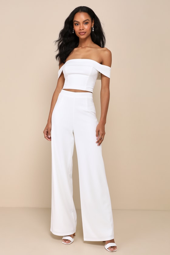 Exponentially Chic Ivory Off-the-Shoulder Two-Piece Jumpsuit 2