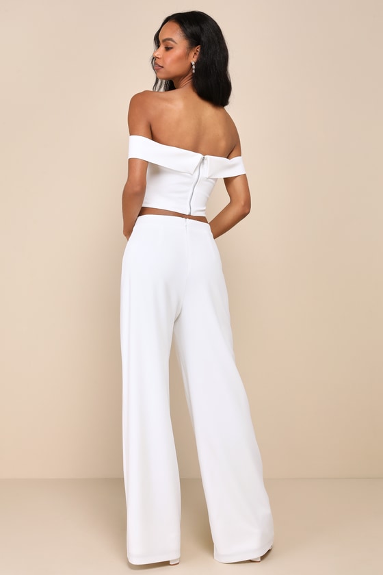Lulus Exponentially Chic Ivory Off-the-shoulder Two-piece Jumpsuit In Ivory