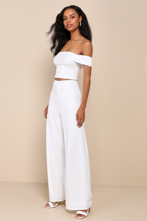 Lulus Exponentially Chic Ivory Off-the-shoulder Two-piece Jumpsuit In Ivory