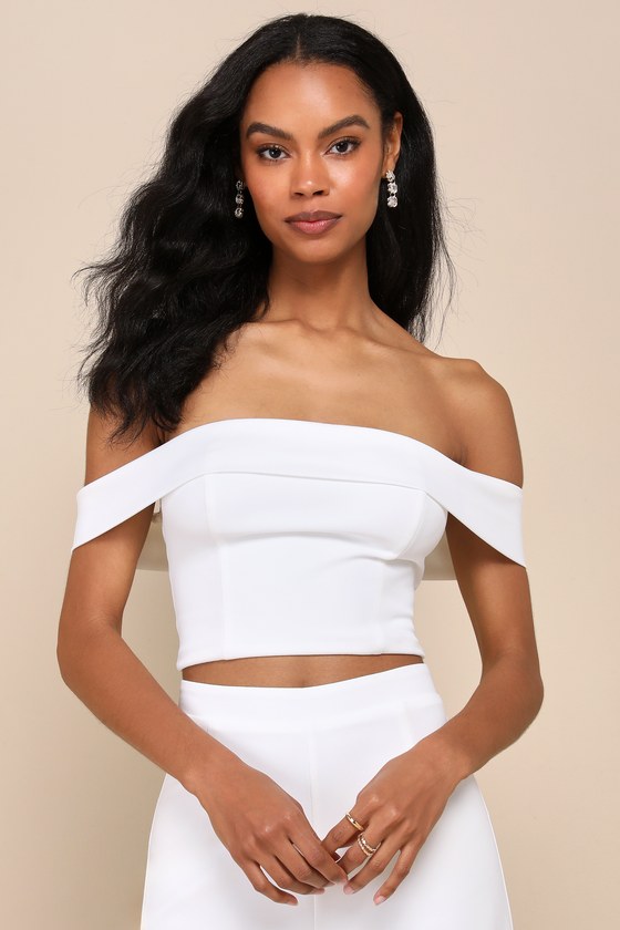 Lulus Exponentially Chic Ivory Off-the-shoulder Two-piece Jumpsuit In Ivory
