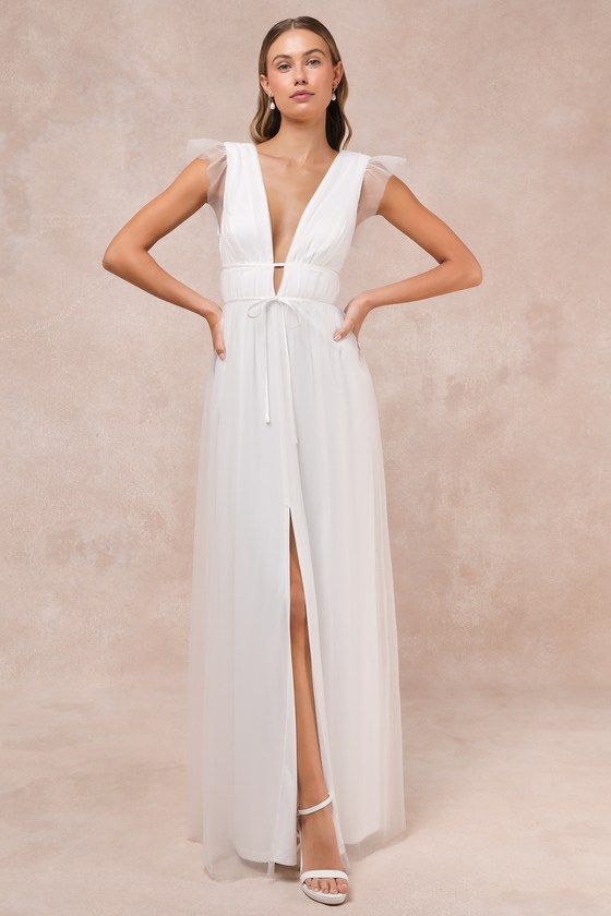 I'm All Yours White Tulle Ruffled Maxi Dress 2