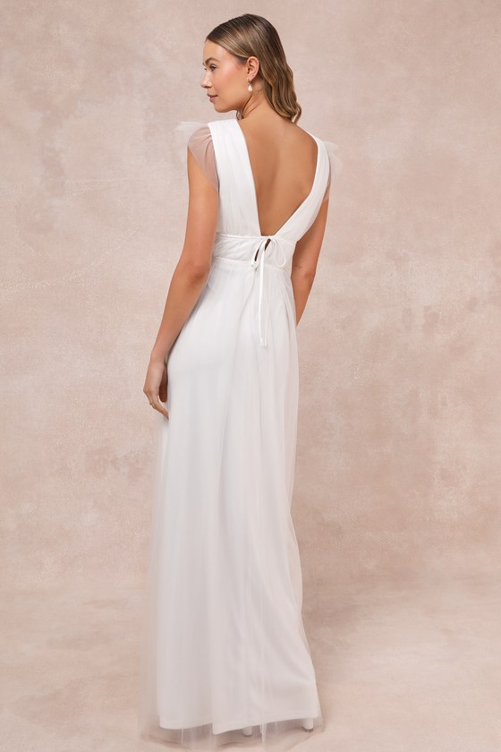 Lulus I'm All Yours White Tulle Ruffled Maxi Dress In White