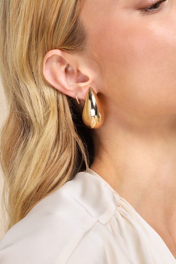 Gold Chunky Earrings - Teardrop Statement Earrings - Earrings - Lulus