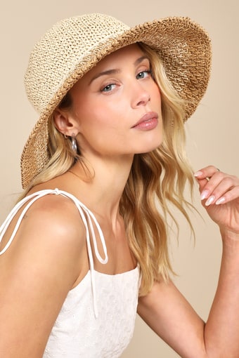 Sweetly Shaded Natural Beige Woven Ombre Sun Hat