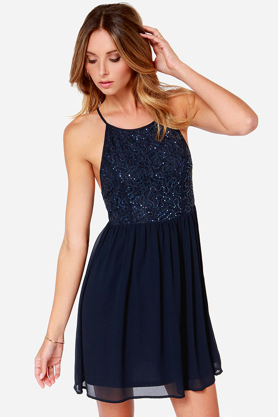delightful ways navy blue sequin dress