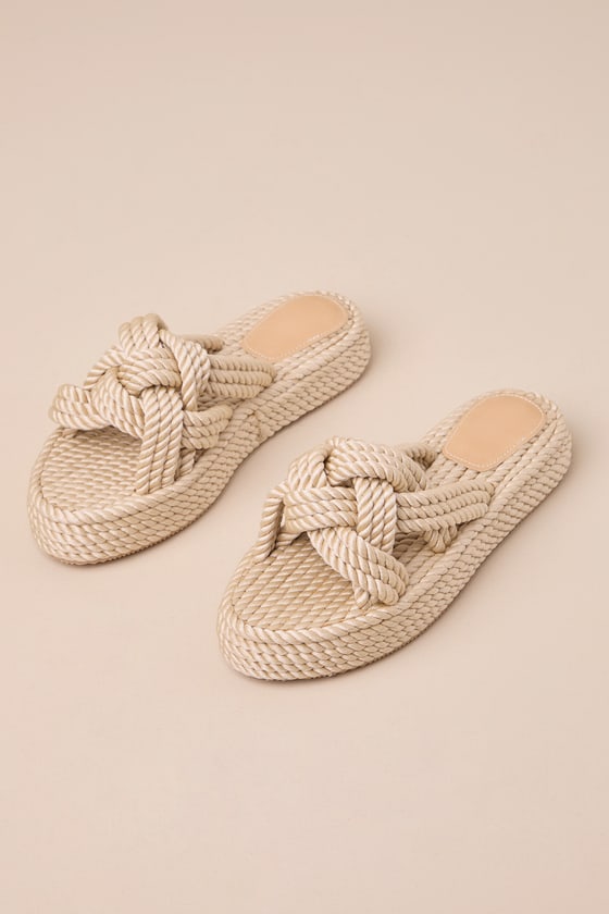 Knotty Natural Rope Flatform Slide Sandals 1