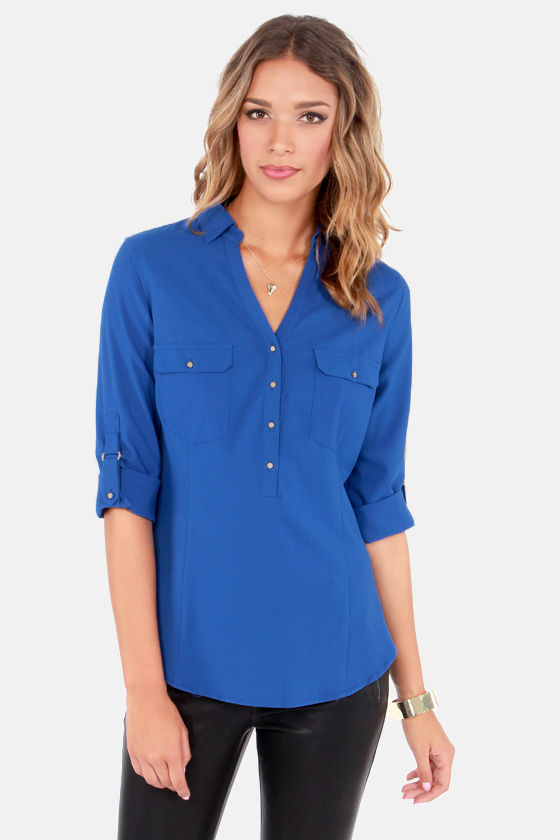 Cute Blue Top - Button-Up Top - Long Sleeve Top - $45.00 - Lulus