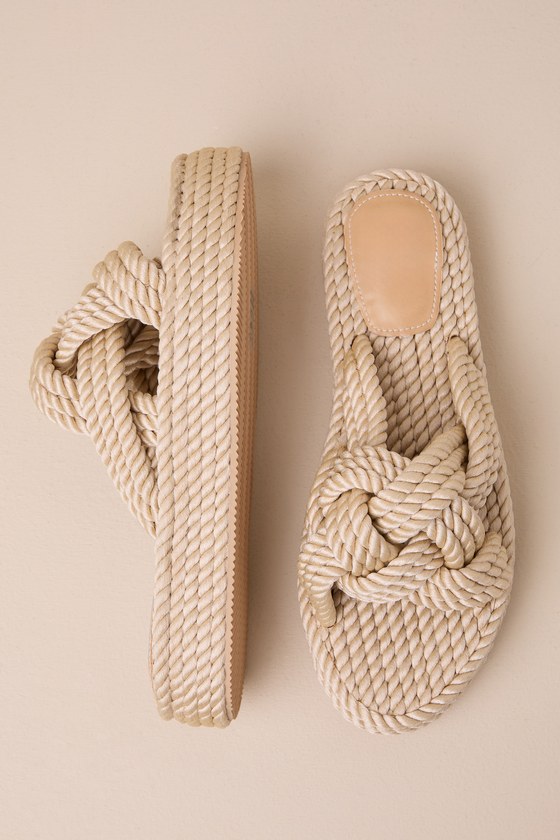 Shop Dirty Laundry Knotty Natural Rope Flatform Slide Sandals In Beige