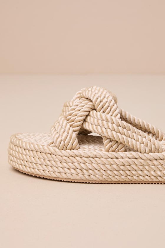Shop Dirty Laundry Knotty Natural Rope Flatform Slide Sandals In Beige