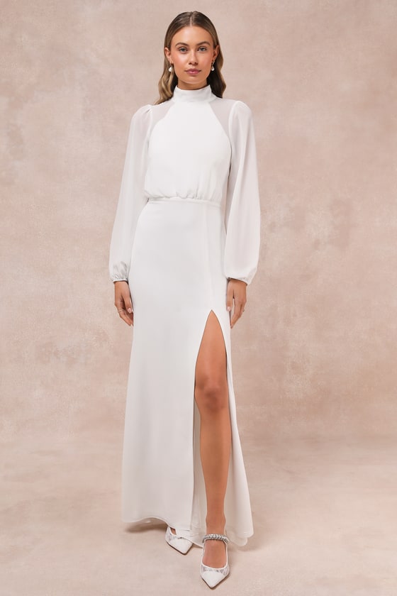 Lulus Graceful Entrance White Long Sleeve Backless Maxi Dress
