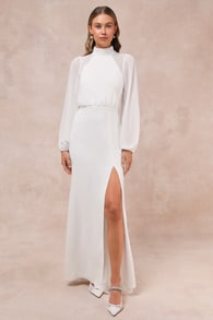 Graceful Entrance White Long Sleeve Backless Maxi Dress