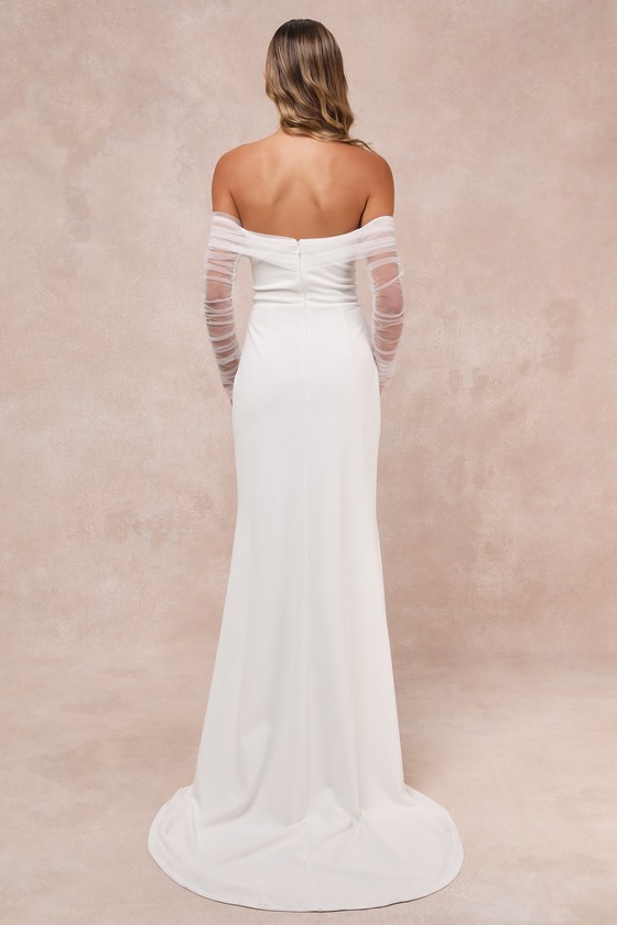 Beautifully Beloved White Mesh Off-the-Shoulder Maxi Dress 1