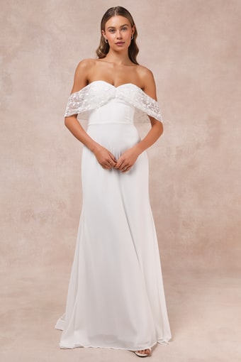 Beloved Beginning White Embroidered Off-the-Shoulder Maxi Dress