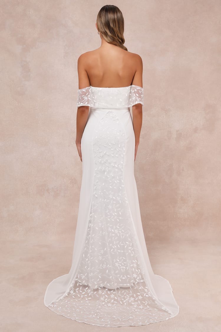 Beloved Beginning White Embroidered Off-the-Shoulder Maxi Dress