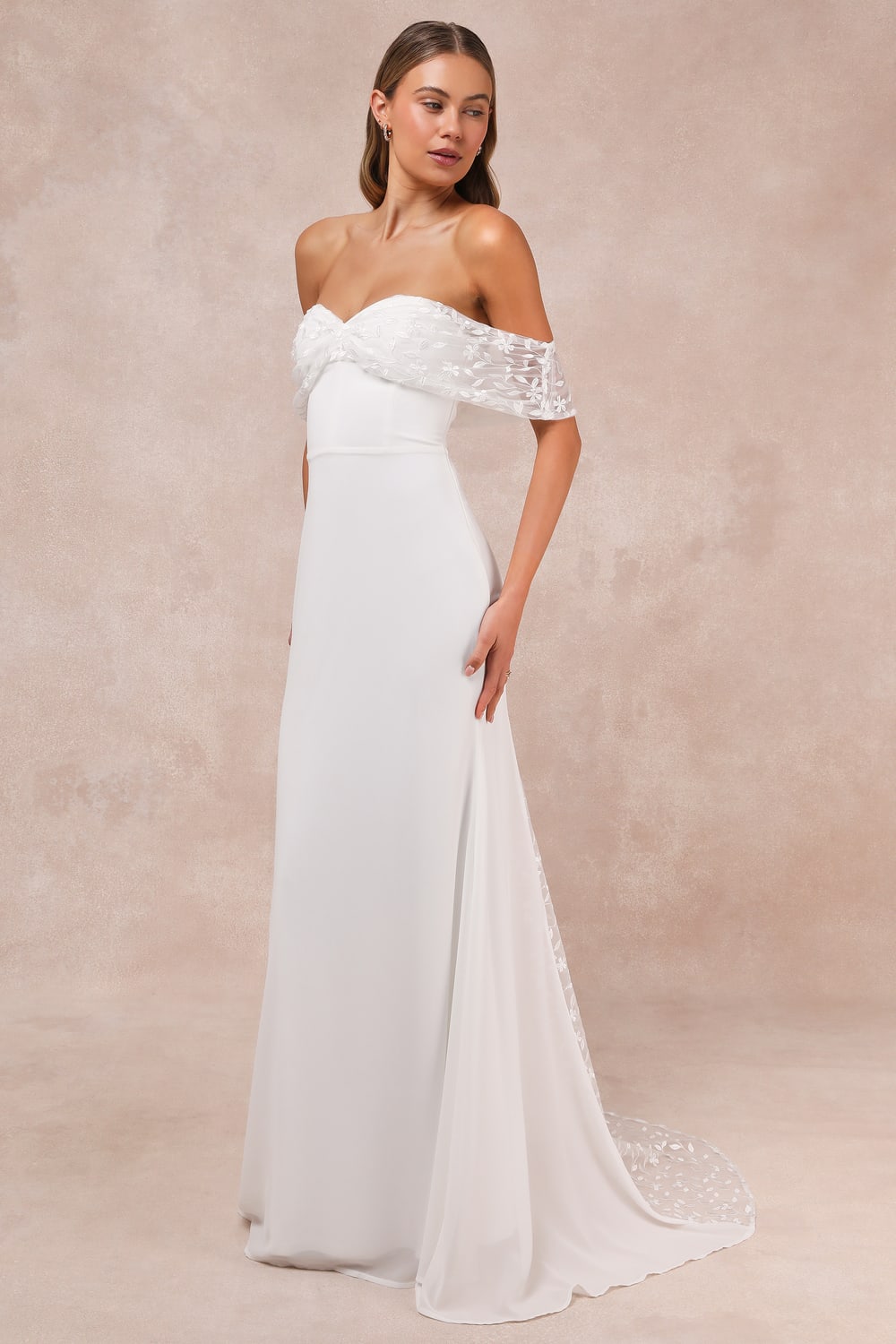 Beloved Beginning White Embroidered Off-the-Shoulder Maxi Dress