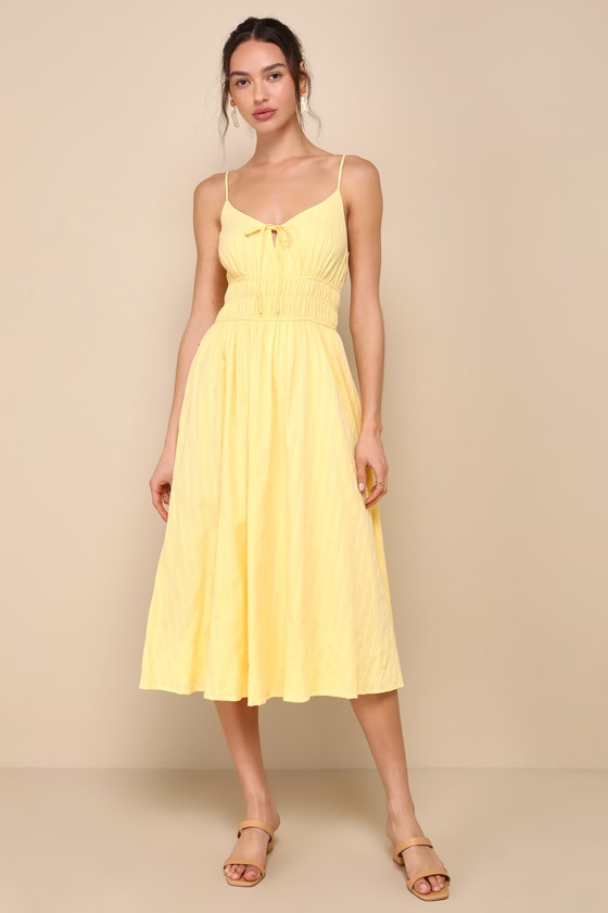 Yellow Hand Embroidered Off-Shoulder Side Cutout Dress