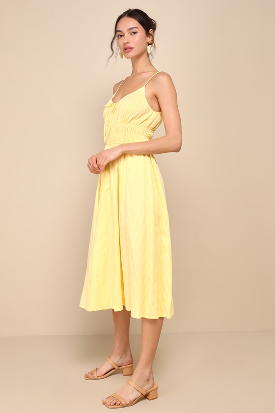 Yellow Print Tie Front Dress main image 0