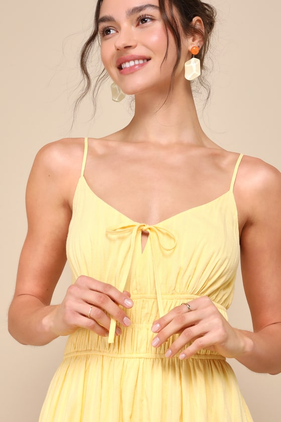Shop Lulus Gorgeous Sunshine Yellow Embroidered Tie-front Midi Dress