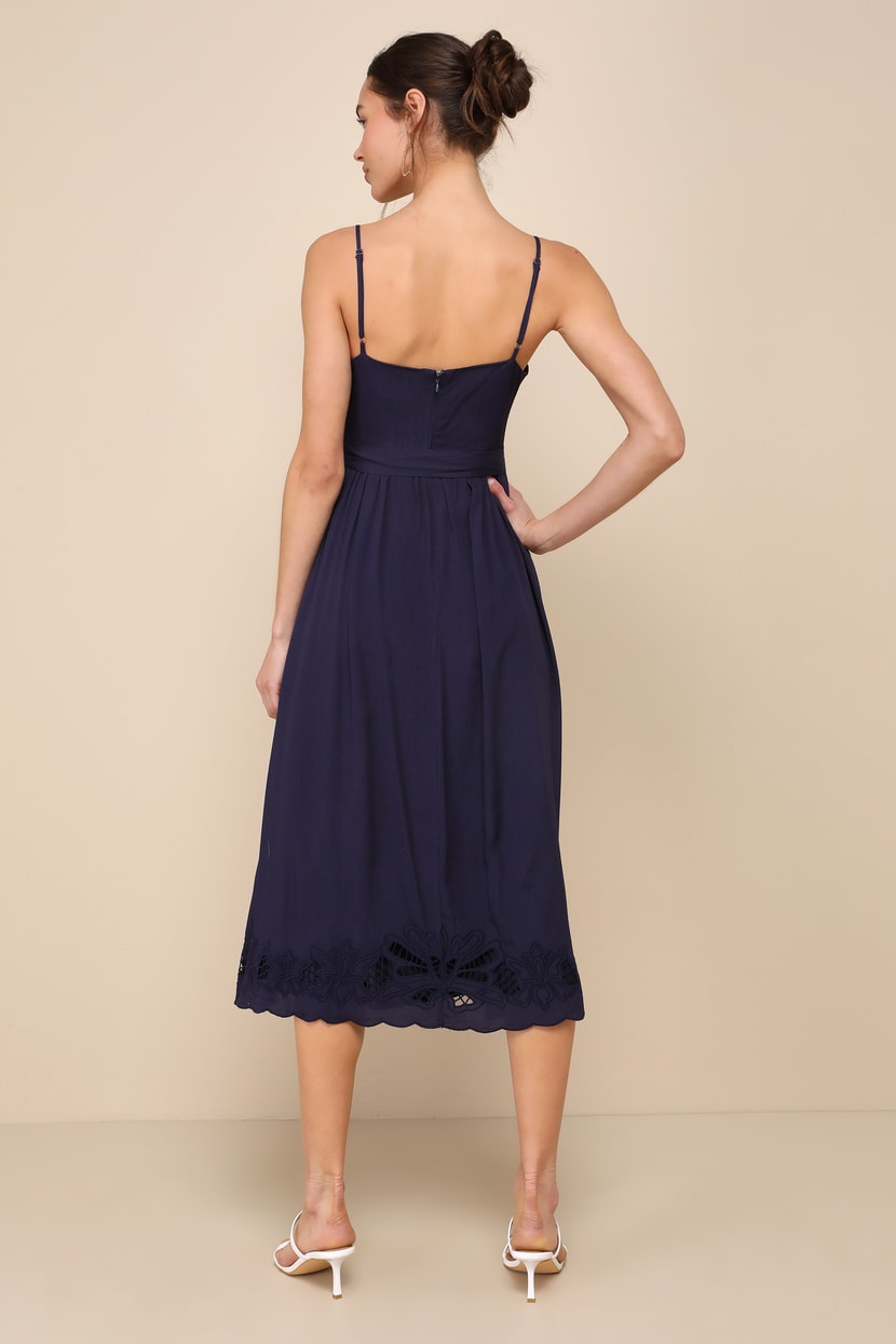 white christmas dresses Delphine Navy Embroidered Midi Dress – Frock and Frill main image 0