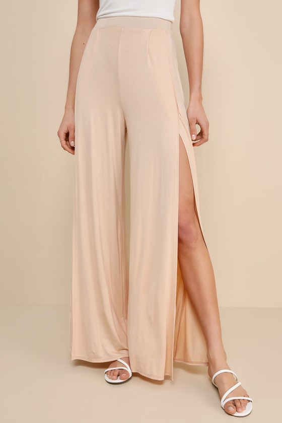 Shop Lulus Knockout Beige Wide-leg Pants