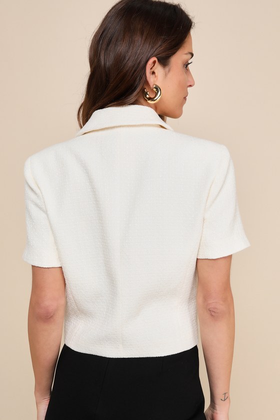 Elevated Decision Cream Double Breasted Short Sleeve Blazer Top 3