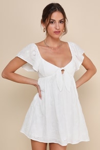 Heavenly Cutie White Embroidered Tie-Back Mini Dress