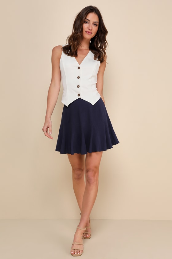 Shop Lulus Dream Twirl Navy Blue Linen Pleated Mini Skirt