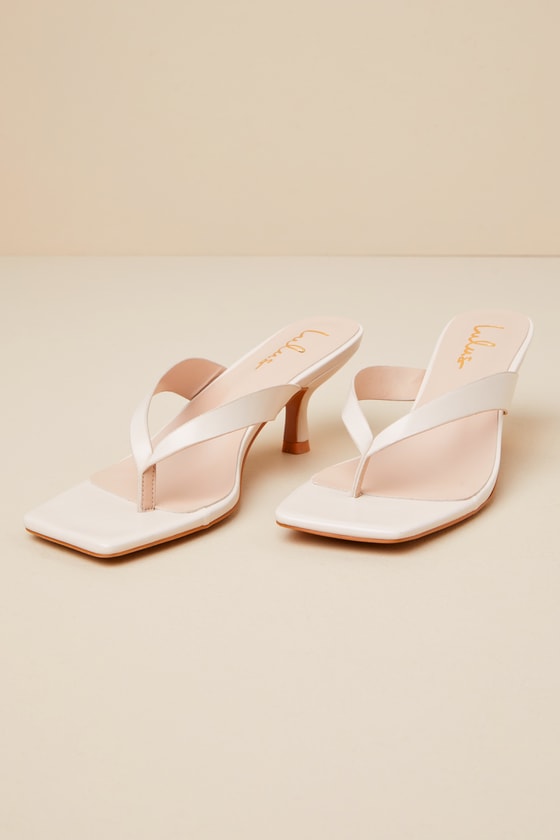 Lulus Wistery Ecru Kitten Heel Thong Sandals In White