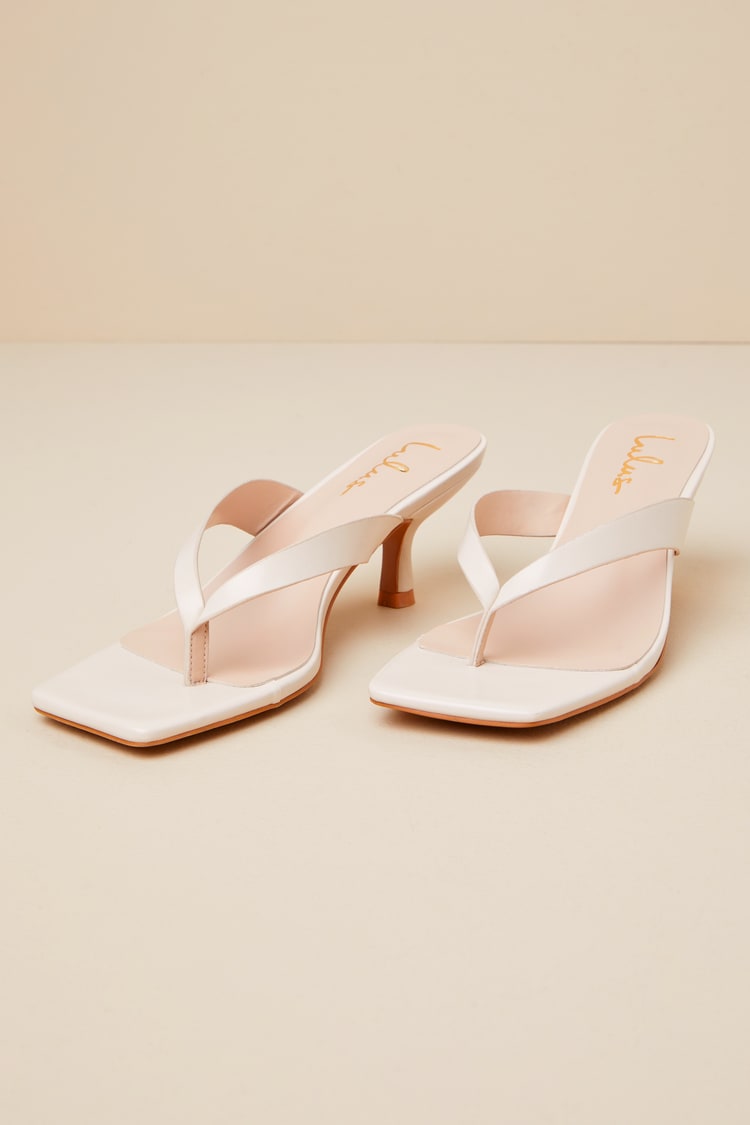 Wistery Ecru Kitten Heel Thong Sandals